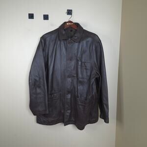 Vintage Structure Heavy Pebbled Brown Leather Jacket Car Coat Mens Size XL